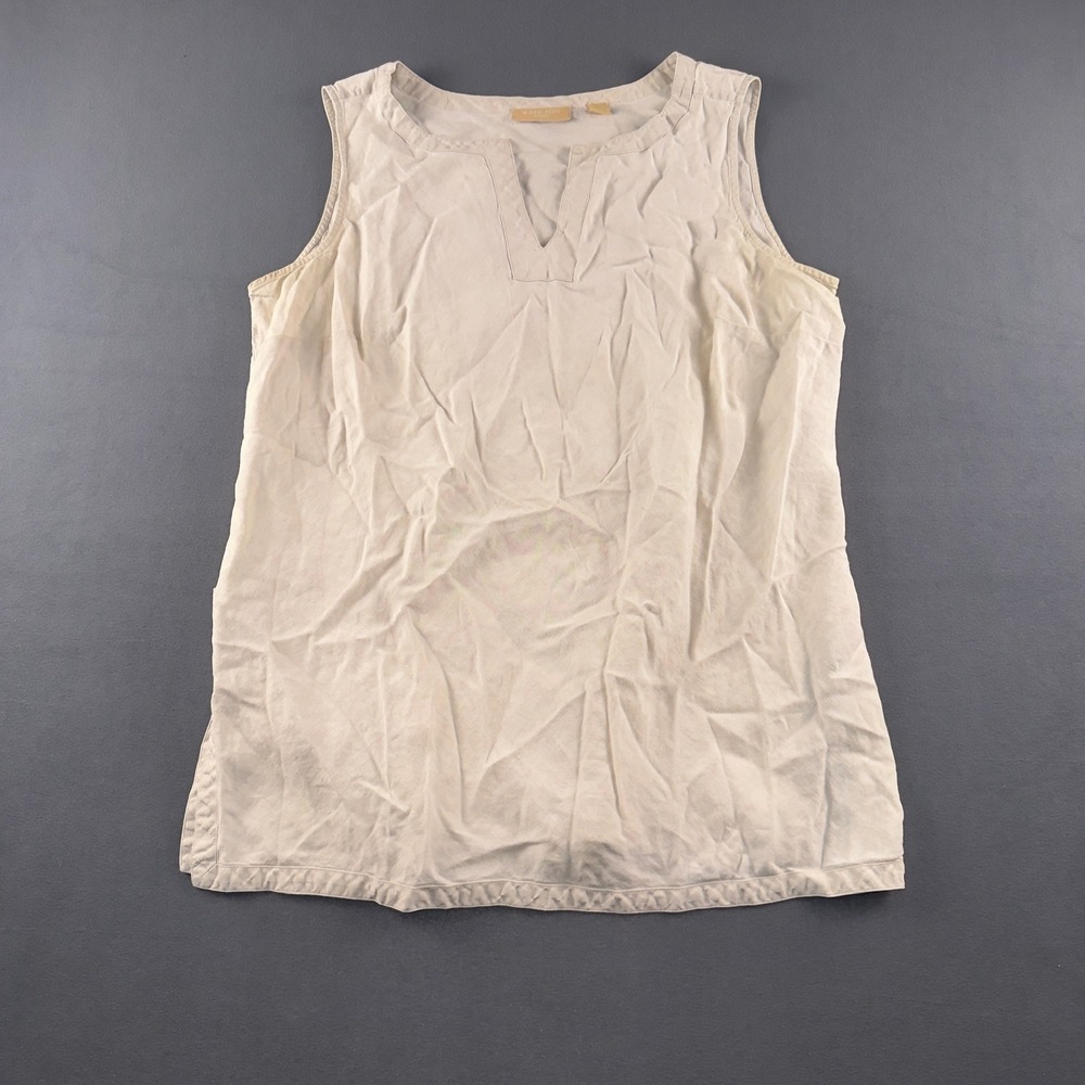 Kate Hill Woman Cream 100% Linen Sleeveless V-Neck Tunic Top Plus Size 2X